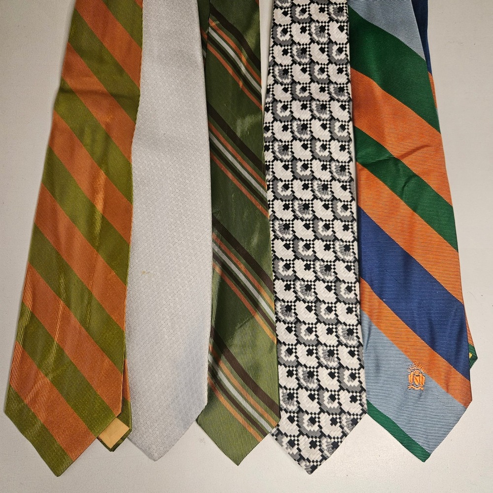 Vintage Mens Necktie Lot 5pc‎ 70s Retro Stripes Geometric Qiana Silk Cuzzens